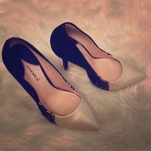 Andrea Heels gorgeous black suede and ivory pearl.